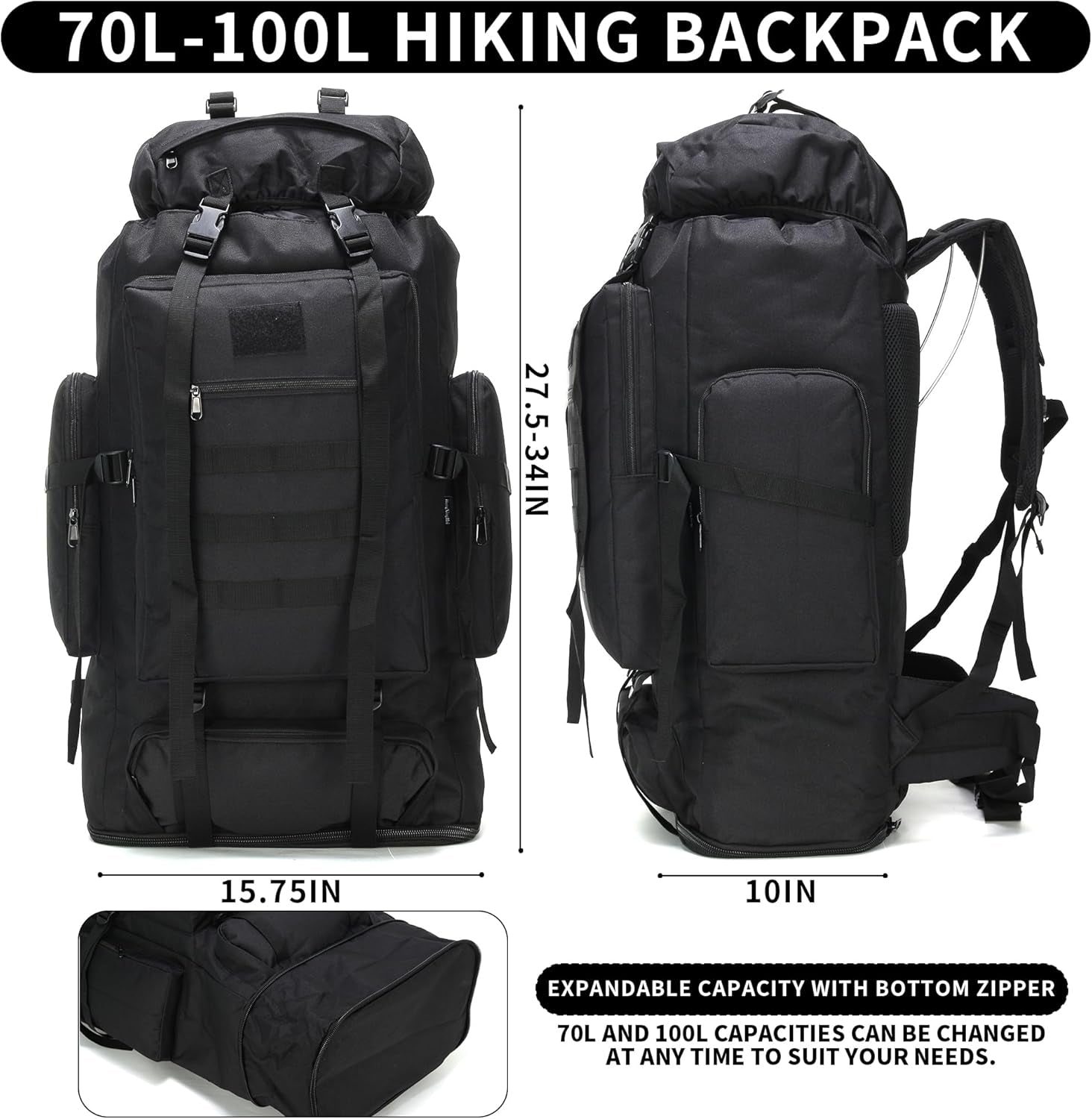 Hiking Backpack for Men 70L/100L Camping Backpack Military Rucksack Molle 3 Days Assault Pack for Climbing | Camping Backpack, 3 Days Assault Pack, for Climbing