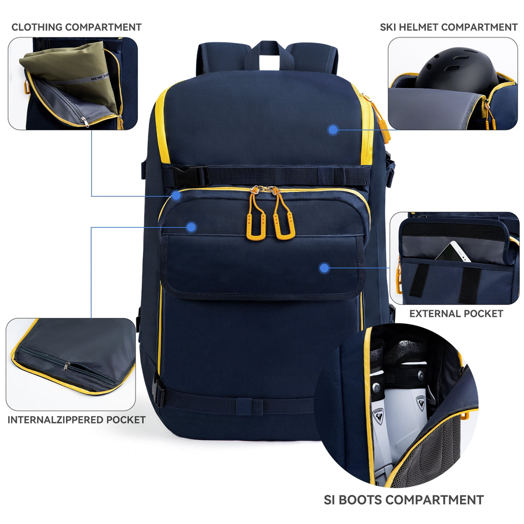 Ski Boot Bag, 50L Snow Ski Boot Bag Backpack for Travel, Ski Bag for Ski Helmets, Goggles, Gloves, Skis, Snowboard & Accessories