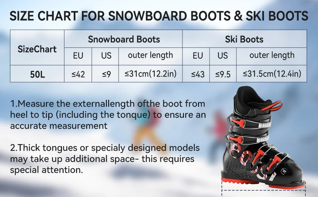 Ski Boot Bag, 50L Snow Ski Boot Bag Backpack for Travel, Ski Bag for Ski Helmets, Goggles, Gloves, Skis, Snowboard & Accessories