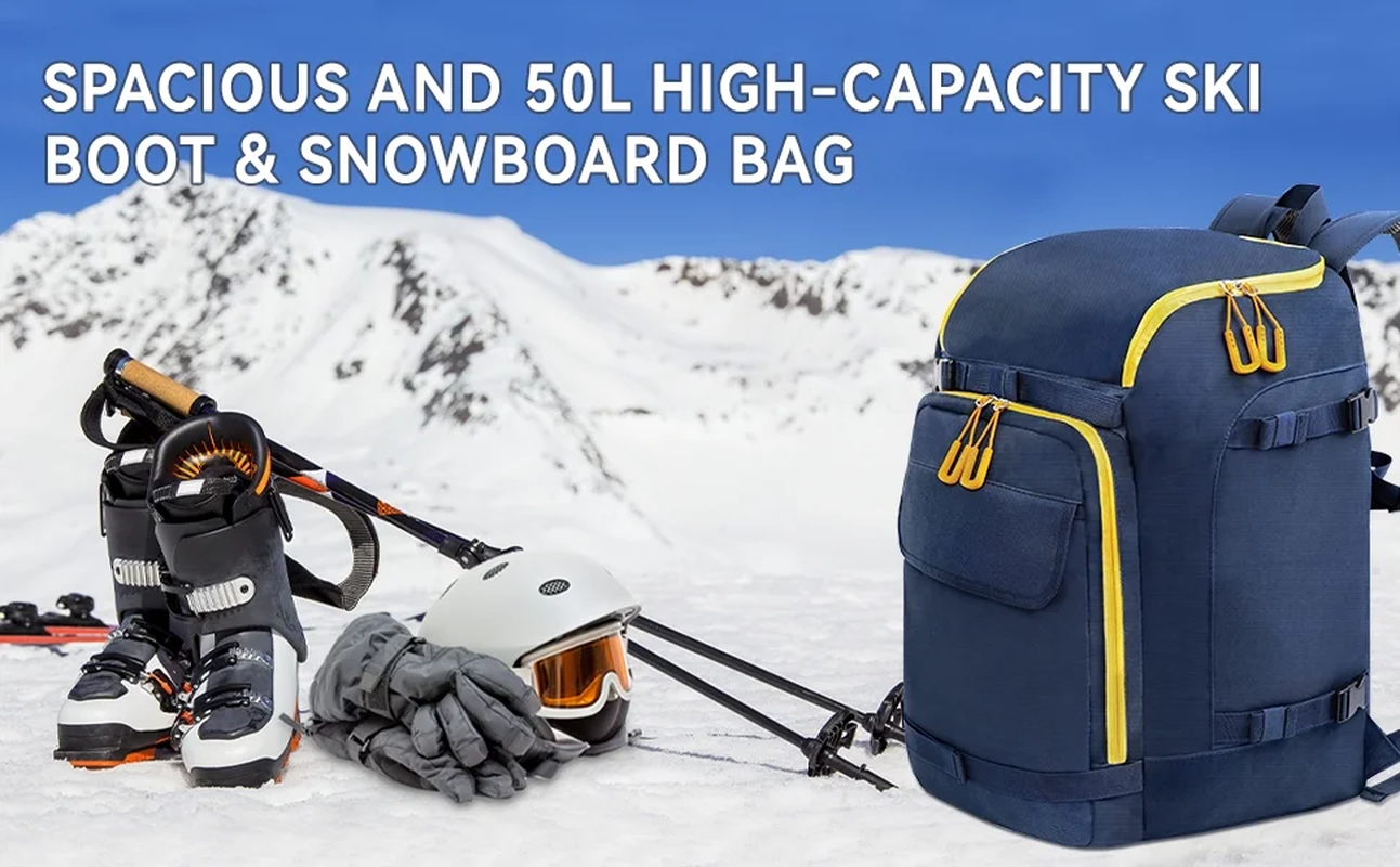 Ski Boot Bag, 50L Snow Ski Boot Bag Backpack for Travel, Ski Bag for Ski Helmets, Goggles, Gloves, Skis, Snowboard & Accessories