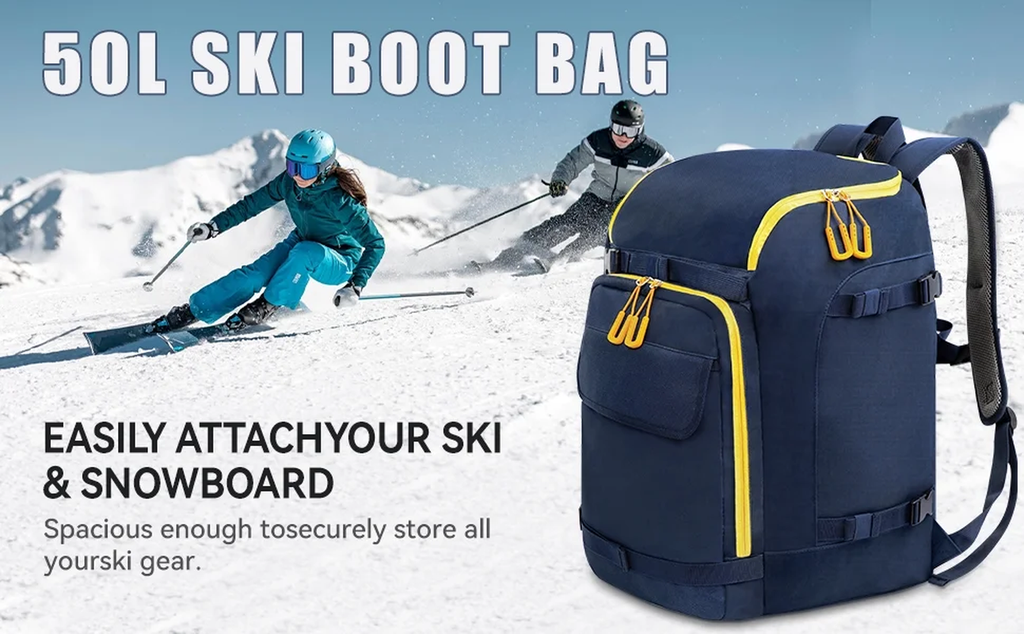 Ski Boot Bag, 50L Snow Ski Boot Bag Backpack for Travel, Ski Bag for Ski Helmets, Goggles, Gloves, Skis, Snowboard & Accessories