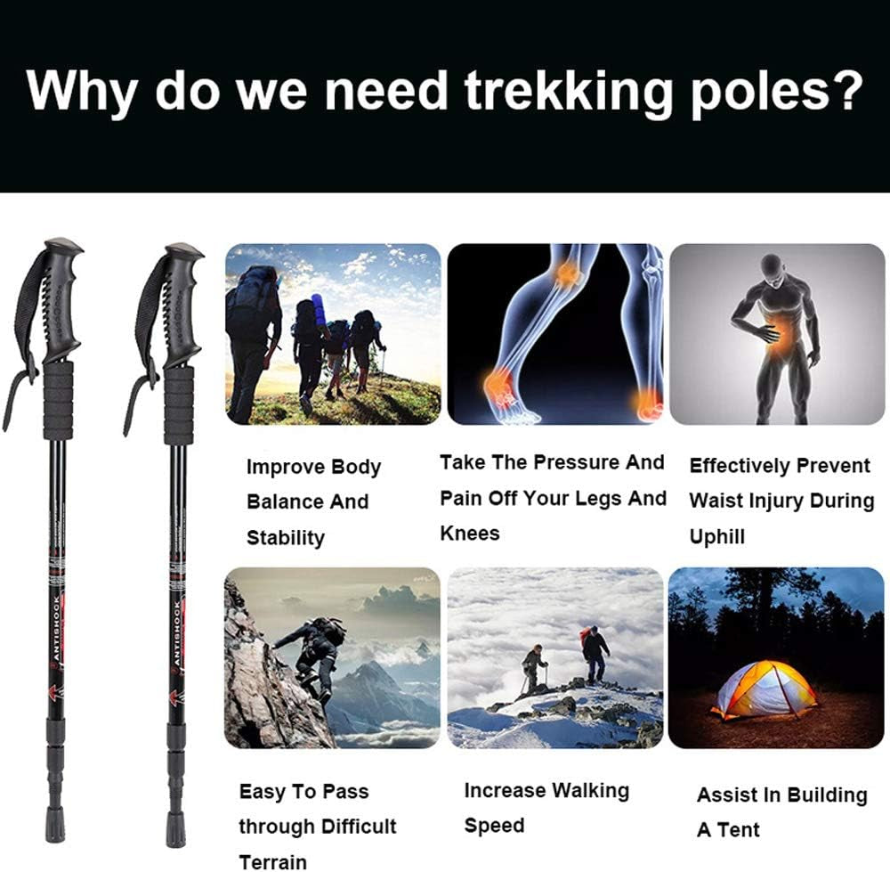 Hiking Trekking Poles, 2 Pack Collapsible, Lightweight, anti Shock, Walking Sticks, Adjustable Hiking Pole for Men and Women
